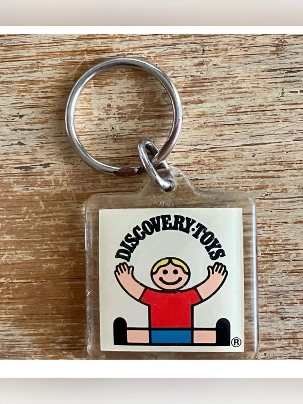 Vintage Discovery Toys Smiling Kid Retro Silver Keychain Rare Find